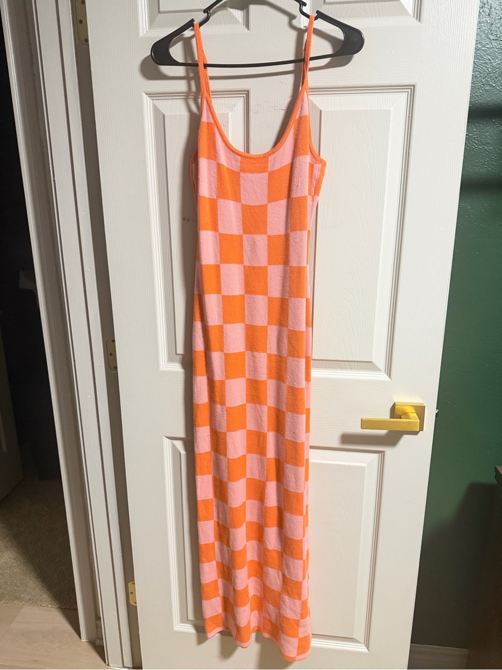 Sleeveless Checkerboard Maxi Dress in Orange and Pink